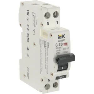IEK ARMAT Автоматический выключатель дифференциального тока B06S 1P+NP C20 30мА тип A (18мм) - AR-B06S-1N-C20A030 IEK ARMAT Автоматический выключатель дифференциального тока B06S 1P+NP C20 30мА тип A (18мм) - AR-B06S-1N-C20A030